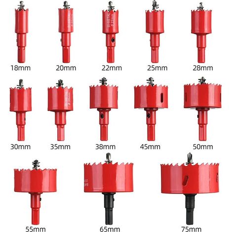 Scie Cloche Bi-métal,13 PCS Coffret de Scie Trépan 18-75mm,Scie Cloche avec Adaptateur Hexagonal et Foret de Centrage,pour Percer Plastique,PVC,Bois,Panneaux Fibres,Métal Souple GROOFOO (1/4)