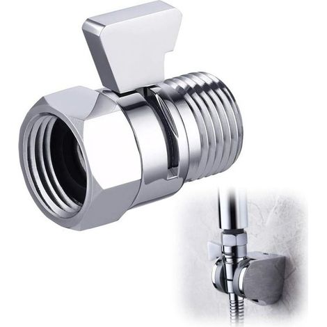 Robinet d’arrêt de douche en laiton chromé - Vanne d’angle G1/2 avec régulateur de débit, 1 pièce- (1/5)