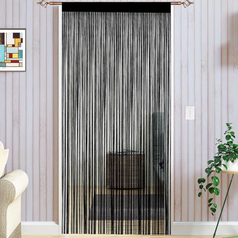 Rideaux à cordes style spaghetti faits à la main Divise-pièces multifonctions Grillage-moustiquaire pour fenêtres et portes, Noir , 90x245cm (1/5)