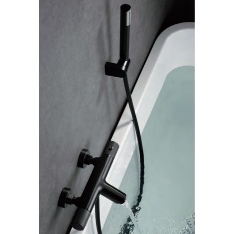 IMEX robinetterie en laiton finition PVD noir mat ensemble baignoire-douche thermostatique avec cartouche TURN CLEAN SYSTEM modele Imex-BTD038-4BGM serie LINE