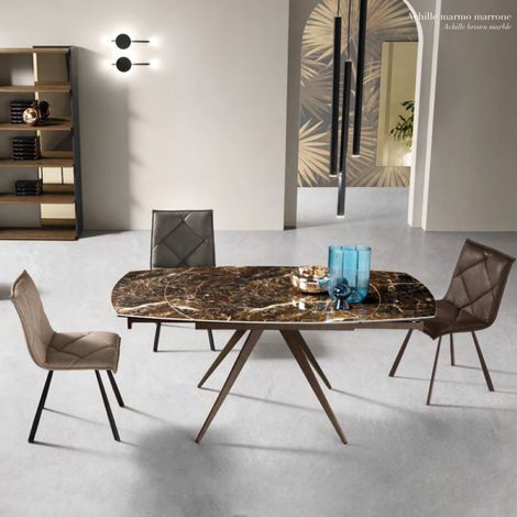 Tavolo allungabile 180 cm piano gre's porcellanato effetto marmo Marrone ACHILLE (1/5)