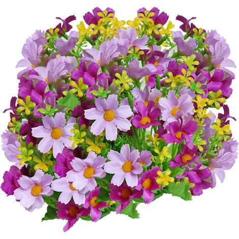 Lot de 6 bouquets de fleurs artificielles d'extérieur résistantes aux UV, fausses fleurs en plastique qui ne se décolorent pas, décoration pour jardin, porche, jardinière, fleurs artificielles d'extér (1/5)