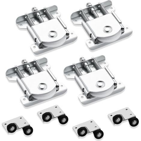 Juego de 4 ruedas para muebles y armarios - Galvanizadas con doble muelle - Ruedas silenciosas para puertas correderas y rieles para puertas correderas