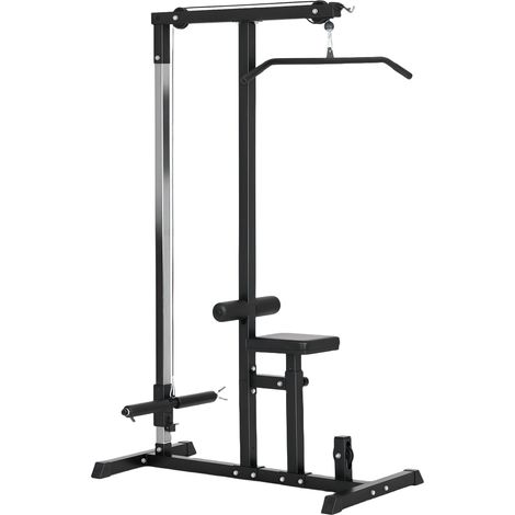 Station de fitness multifonctionnelle avec siège et poulie réglables, acier, noir, 107 x 120 x 190 cm