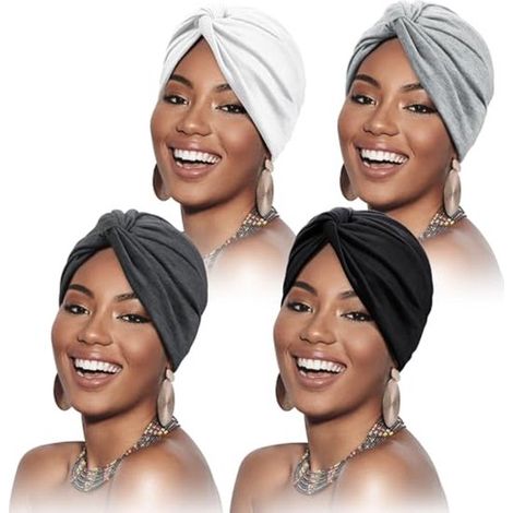 Conjunto de 4 pañuelos/gorros plisados suaves y preanudados para mujer, disponibles en 4 colores (1/4)