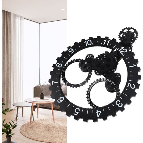 Horloge Murale Mécanique à Engrenages en Style Retro Européen Noir - Cadran Rotatif Unique avec Indicateurs et Affichage Digital - Montage Murale - Cadran en Acier Inoxydable 304, PVC - Pour Salon, Bu (1/4)