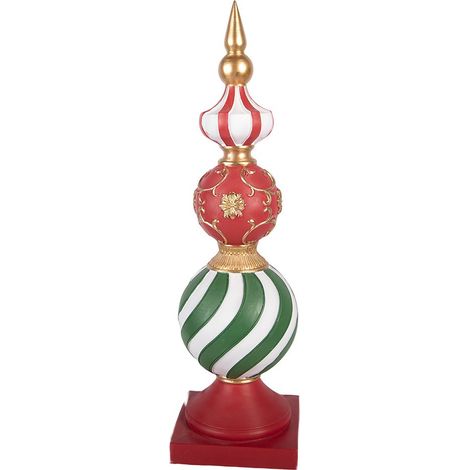 Statue Boule de Noël Décoration Festive Intérieure en Plastique Rouge 16 x 16 x 56 cm - PANGIVO