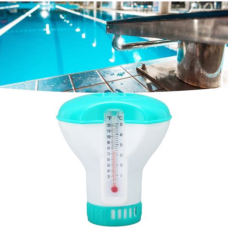 Distributeur de Pastilles de Chlore pour Piscine avec Thermomètre Flottant Bleu Lac 13 cm (1/5)