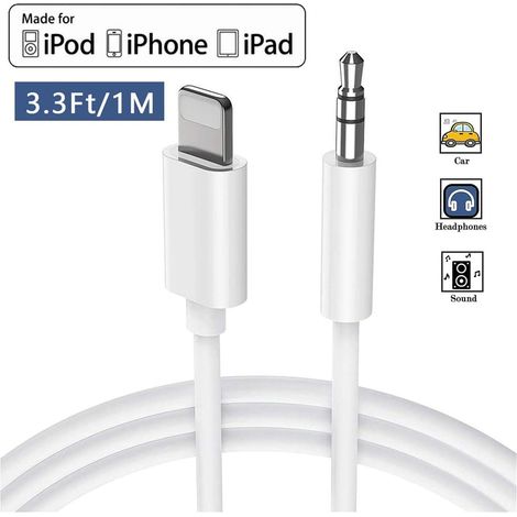 Cable Auxiliar De Coche MINKUROW Para Iphone 11 Cable De Audio Aux A Cable De Audio Premium De 3,5 Mm Para Iphone 11 Pro / 11 Pro Max / Xs Max / Xs / Xr / X / 7/7 Plus / 8/8 Plus, Ipad, Radio De Coche (1/5)