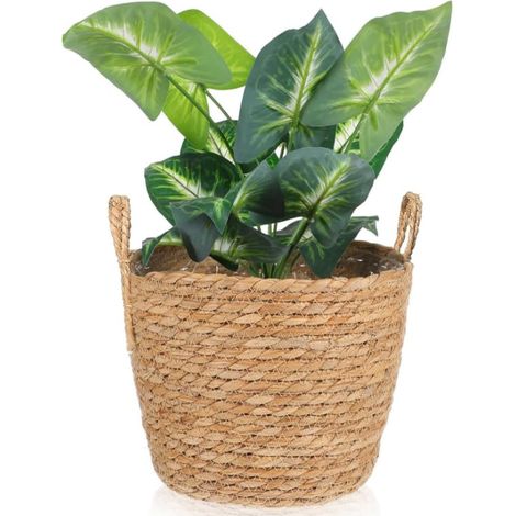 Panier à plantes en jonc de mer pot de fleurs bohème pot fleurs tissé vase rond panier osier panier tressé déchets 25 x 25 x 20 cm (1/4)