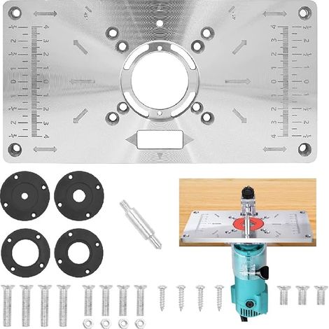 Aluminium Router Table Insert Plate for DIY Mill with 4 Rings and Screws for Carpentry (1/5)
