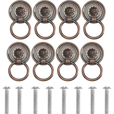 Set of 8 vintage red bronze cabinet handles with screws for doors and drawers (1/5)