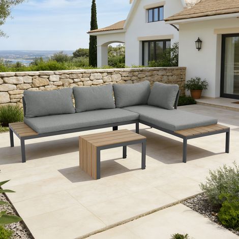 TAMPA GARDEN CORNER SOFA OUTDOOR SOFA SET with TABLE (Grey) (1/5)