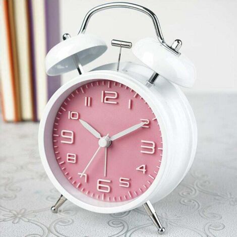Réveil Fort Pour Dormeurs Profonds 4 Pouces Rétro Double Cloche Réveil Blanc Et Rose