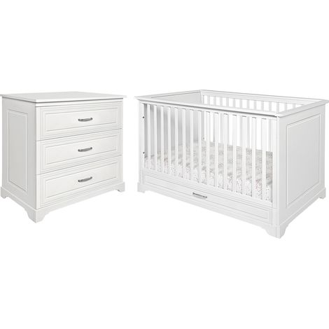 Lit évolutif 70x140 et commode 3 tiroirs Novelies Melody Blanc