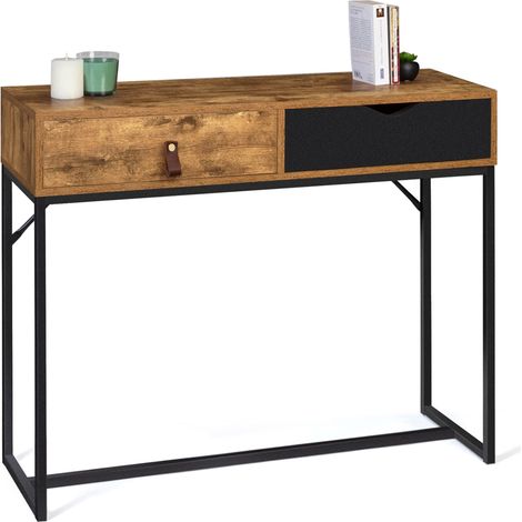 Idmarket – Console 2 tiroirs bicolore en métal et bois vieilli – Longueur 100 cm x Largeur 35 cm x Hauteur 80 cm – Style industriel élégant