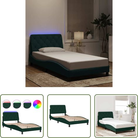 LED-Leuchten - Bettgestell mit LED ohne Matratze Dunkelgrün 100x200 cm Samt (1/5)