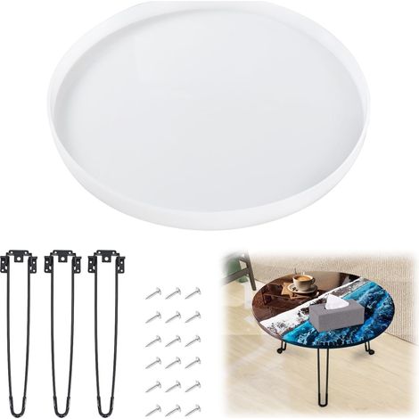 Moule en Silicone pour Table en Résine Époxy 50 Cm, avec 3 Pieds Pliables 42cm, Grand Moule pour Fabrication De Tables DIY Table RivièRe Bureau en Résine Et Décoration D’Horloge (1/5)