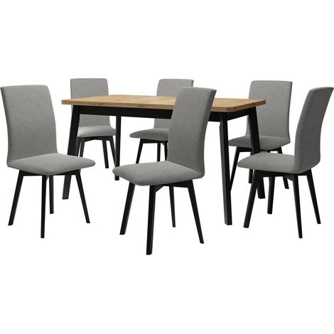 Conjunto de mesas y sillas para comedor Victorville 326, Negro, 75x80x140cm, Diámetro: 0, Número de asientos: 6, Estilo: Contemporary