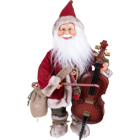 Babbo Natale con contrabbasso, movimento con musica, barba folta e bianca da 46 cm (1/4)
