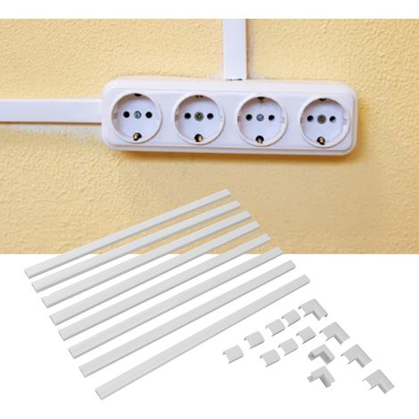 Kit de Protection de Câbles avec Couvres-Fils et Coudes pour TV Bureau 8x40x1.5cm Blanc PVC (1/5)