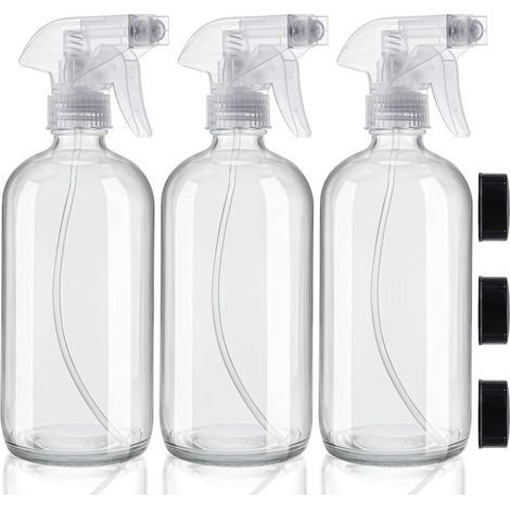 Vaporisateur Vide Réutilisable en Verre Transparent (Lot de 3) - Pulverisateur Vide 250 ml - Bouteille Spray 2 Réglages pour Produits de Nettoyage, Aromathérapie et Huiles Essentielles