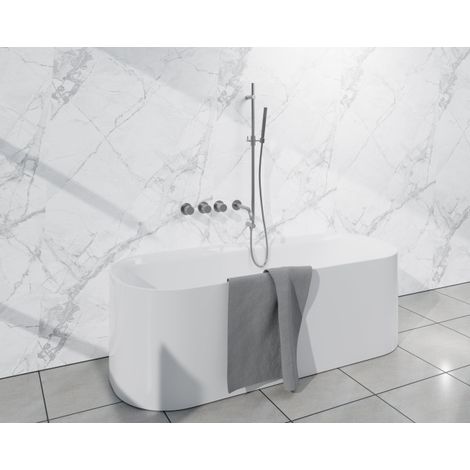 Fortifura Nebbio Ensemble combiné bain - mitigeur thermostatique - barre coulissante avec coude mural intégré - flexible de douche lisse - douchette à (1/5)