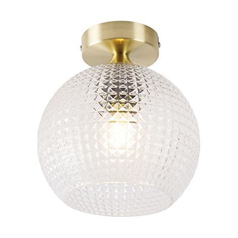 Qazqa – Plafonnier LED Art déco en verre et laiton – Diamètre 20 cm – Hauteur 21,5 cm – Culot E27 – Luminosité variable