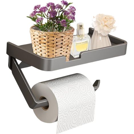 Porte-papier toilette, étagère de rangement, gris, avec étagères, sans perçage, adapté à la cuisine et à la salle de bain