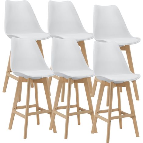 Set di 6 sgabelli da bar in plastica sintetica faggio 105 x 48 x 58 cm bianco 030008724