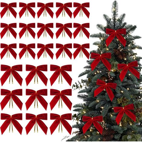 24 Pièces Nœuds En Velours Rouge,Deco Sapin De Noel,Noeud Rouge Noel,Noeud Sapin De Noel,Décoration Noel,Cadeaux De Noël (1/5)