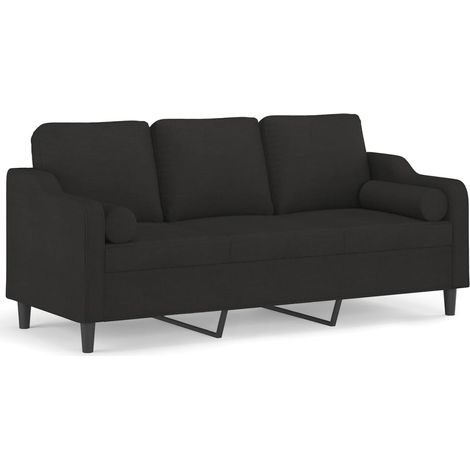 Canapé  Sofa 3 places avec oreillers décoratifs noir 180 cm tissu (1/5)