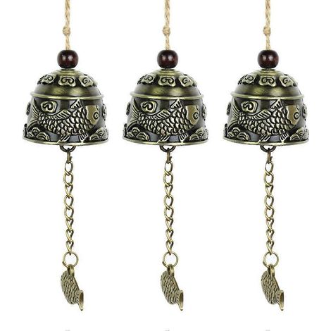 Carillon éolien vintage gravé, motif poissons pour cour et jardin. (1/5)