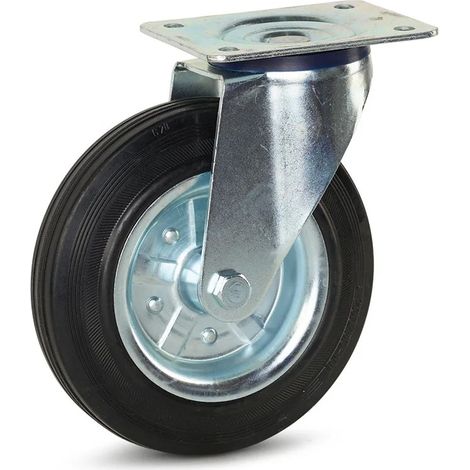 Roulette pivotante - MESO - Caoutchouc - Platine - 200mm - 250kg