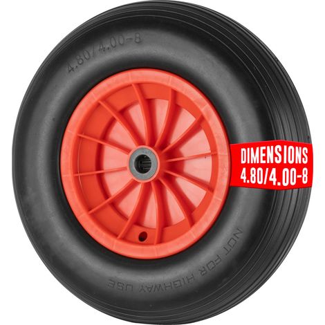 Roue de brouette 389 mm – Polypropylène rouge avec bandage mousse PNR – Charge 75 kg – Alésage 20 mm – Longueur moyeu 74 mm – Tente