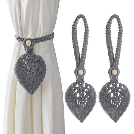 Un ensemble de deux embrasses de rideaux de style bohème à motif de feuilles grises, convenant aux salons, chambres, etc.