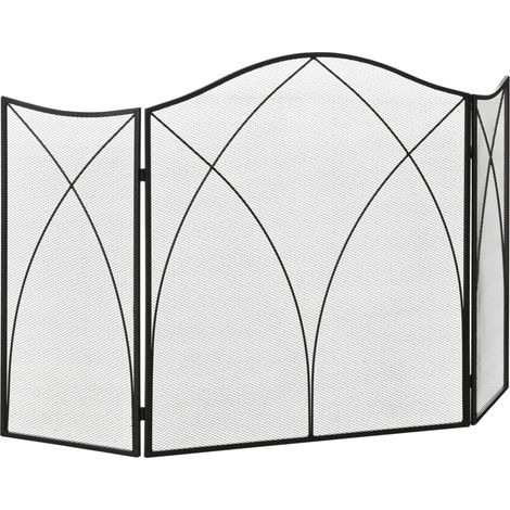 Pantalla de protección para chimenea plegable de 3 paneles, metal, negro (1/5)