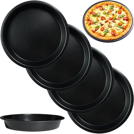 Plaque A plat Plateau à Pizza Four Rond en Acier Anti-Adhésif Noir (1/4)