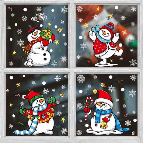 Autocollants statiques bonhomme de neige créatifs pour les fêtes de Noël - Autocollants statiques pour vitres - [Quatre ensembles] 392+394+396+399 -
