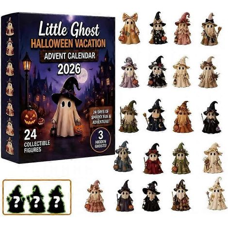 Calendario de Adviento de Halloween 2026 negro con caja de luz y estampado de calabazas y fantasmas para decoración de escritorio navideña. (1/2)