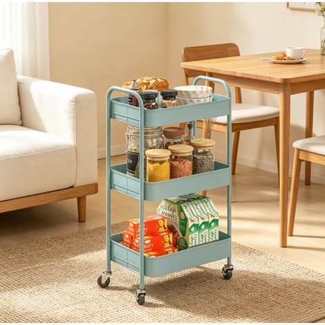Carrello a 3 livelli in acciaio con ruote, cestelli aperti, azzurro DESVIAE (1/5)
