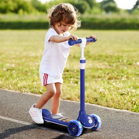 Trottinette enfant 3 Roues Lumineuses LED Hauteur Guidon réglable frein à Friction arrière de 2 à 6 ans Bleu (1/5)