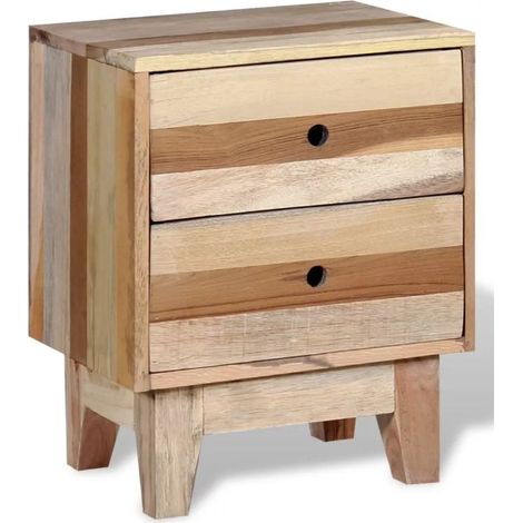 Table de chevet 2 tiroirs bois recyclé clair Induka (1/2)