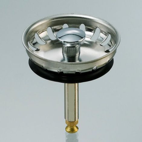 Edelstahl Siebkörbchen für Spülen-Ablauf Ø54mm, ( 1 1/2 Zoll ) mit Excenterbedieng, für Teka Spülen, Hubstange Ø8mm, Gesamtlänge 60mm bis 84mm einstellbar