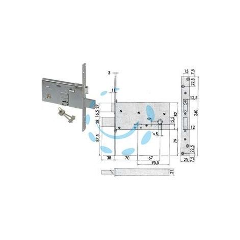 SERRATURA DA INFILARE PER FASCE DOPPIA MAPPA MM.82 H 57313 - mm.70 (57313730)