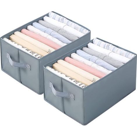2 Pièces Boite Rangement Vetement, Boîte de Rangement Tissu en Carton PP Pliable et Lavable avec Poignée, Organisateur Tiroir avec 9 Compartiments pour T Shirt Leggings Shorts (1/5)