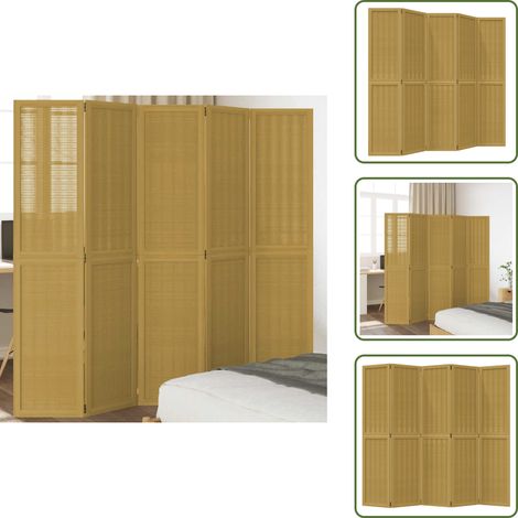 The Living Store Cloison de séparation 5 panneaux marron bois paulownia massif - Séparateur De Pièce - Écran D'intimité - Cloison Pliable - Décoration Murale - Bambou
