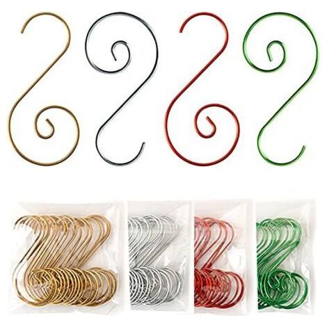 200 Pieces S-Hooks for Christmas Decorations, Stainless Steel Metal S-Hooks, Christmas Tree Decoration Hooks (Red+Yellow+Silver+Green) (1/5)