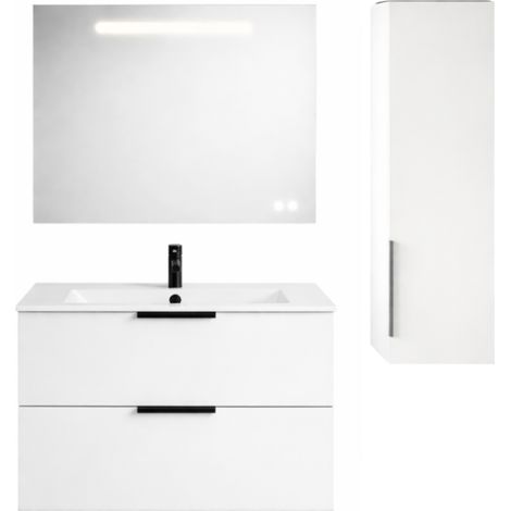 Mueble lavabo BURGBAD Olena blanco brillo 60 cm + espejo + columna de baño