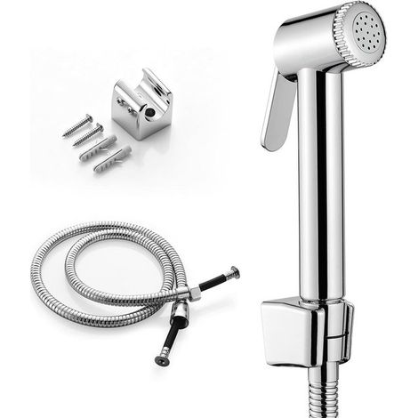 Pommeau de douche bidet - Douchette WC - Hygiène personnelle - Installation universelle - Longueur du pommeau : 138 mm - Argent (1/5)